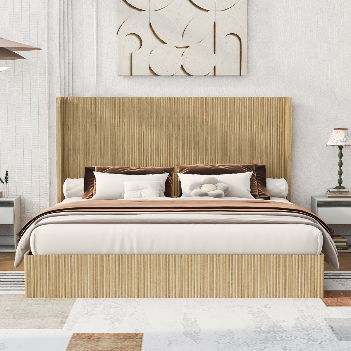 King Metal Platform Bed Natural