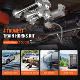 Train Horns Kit, 4 Trumpet Air Horn Kit, 150dB Train Horns for Pickup Trucks