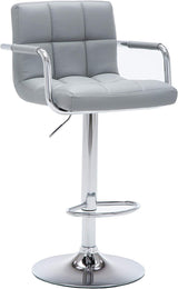 Gray Adjustable Swivel Arm Bar Stool with Cushion