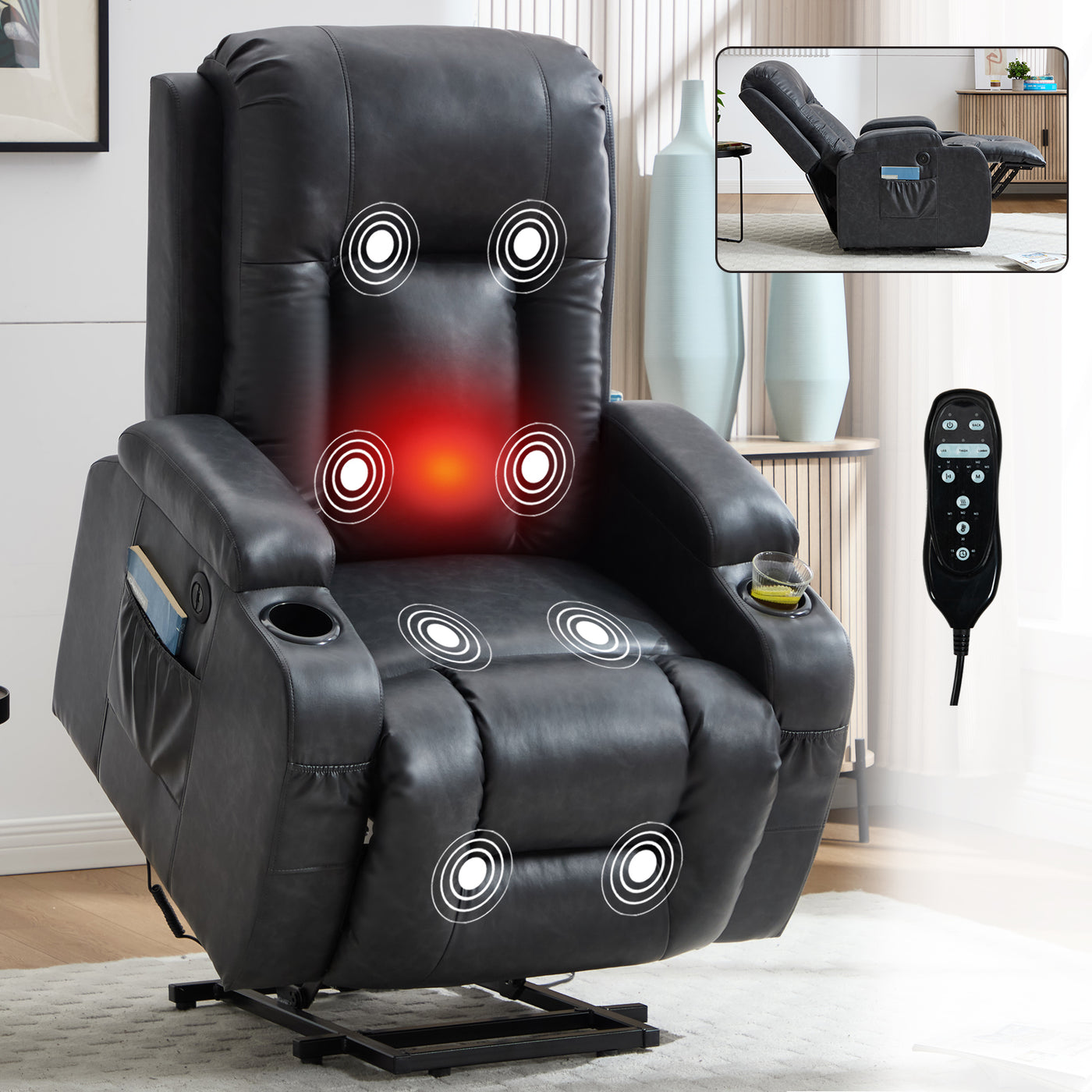 Power Lift Recliner Chair 350 LBS Massage Heating USB