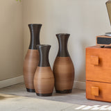 Hand-Woven PVC Rattan Vases Set of 3, GreyBrown