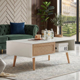 Solid Wood Coffee Table with Storage White
