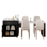 K&K 82.7 inch Kitchen Island with Extendable Dining Table for 4-6 Person,Faux Ma