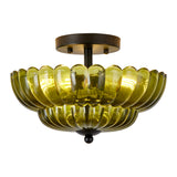 Semi Flush Mount Ceiling Light, Green Glass Ceiling Light Fixture