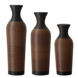 Hand-Woven PVC Rattan Vases, Set of 3 Brown Floor Vases for Home Decor