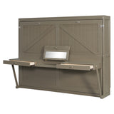 Queen Size Wall Murphy Bed with Storage, Foldable Cabinet Bed with Vanity Desk, Center Mirror & 2 Side Drawers, Distressed Gray(OLD SKU:LP000766AAE)