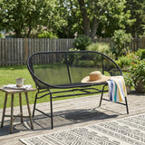 Outdoor Loveseat PE Rattan Iron Black UV Resistant No Cushion 52in