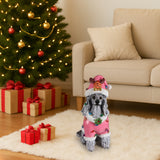 Christmas Poodle Statue, Holiday Dog Figurine in Pink Santa Outfit