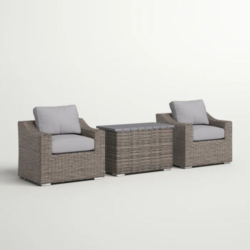 Outdoor Conversation Set Wicker Gray 3 Piece 2 Armchairs Storage Table