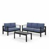 Outdoor Patio Set 3 Piece Aluminum Sofa Loveseat Black Blue