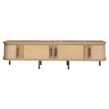 70" TV Stand with Rattan Doors, Natural Wood, MDF Iron