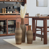 Hand-Woven PVC Rattan Vases, Set of 3 Brown Decorative Floor Vases