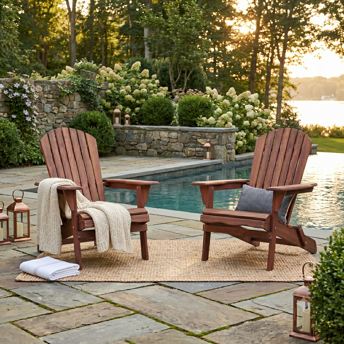 Outdoor Patio Furniture Set of 2 Solid Wood Natural/Light Brown