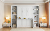 White Full Size Murphy Bed with Desk and Bookshelf, Pine Wood+MDF, 110.3''L x 79.8''W x 82''H