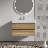 36'  Rough Oak+Rough Oak Bathroom Vanity with White Engineered Quartz Sink an...