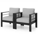 Outdoor Armchair Aluminum Black Gray Cushion 300 lb Set of 2 28in Wide