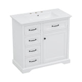 36-Inch Bathroom Vanity with Ceramic Sink Top, 4 Drawers and 1 Soft-Close Door
