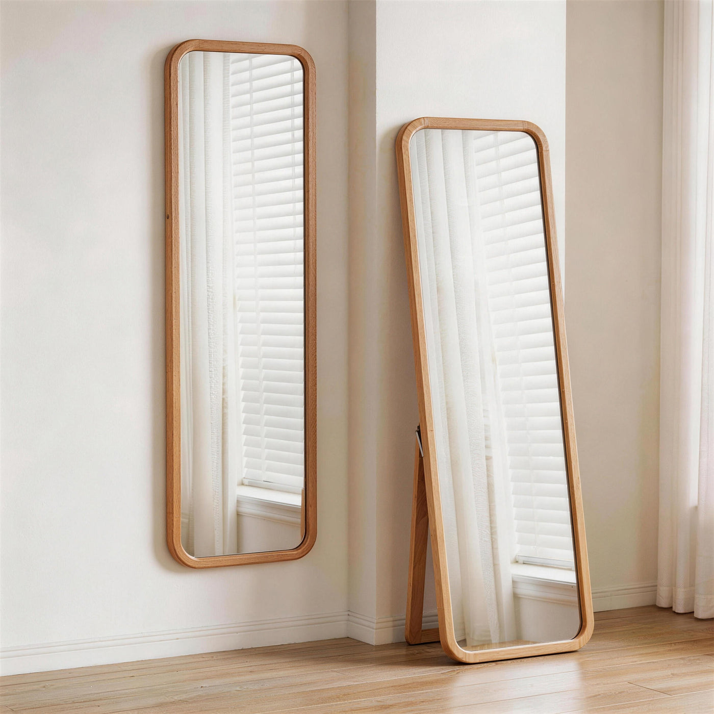 Beech Wood Full Length Floor Mirror with Stand