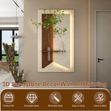 Adjustable 3-Color LED Sandstone Wall Decor with Simulated Green Plants