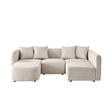 Sofa L-Shape Modular Velvet Beige 4-Seat Pocket Spring 118in