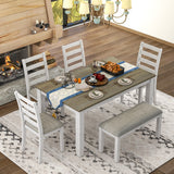 Solid Wood Dining Set Brown/Whitewash