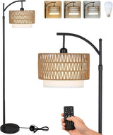 Arc Floor Lamp 3 Color Temperature Dimmable Remote Rattan Shade