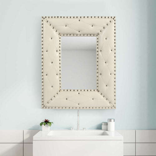 White Rectangle Wall Mirror, Rivet Decoration, 21x26