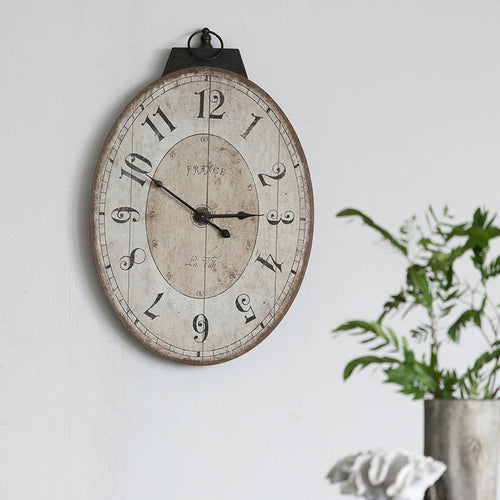 18" x 29" Oval Wall Clock Antique White Vintage Home Decor