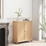 Mid-Century Modern Storage Cabinet with Woven Rattan Doors & Adjustable Shelves