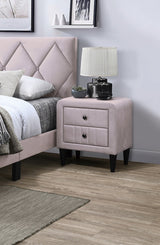 Light Pink Velvet Nightstand with 2 Drawers, Sleek Design, Tempered Legs