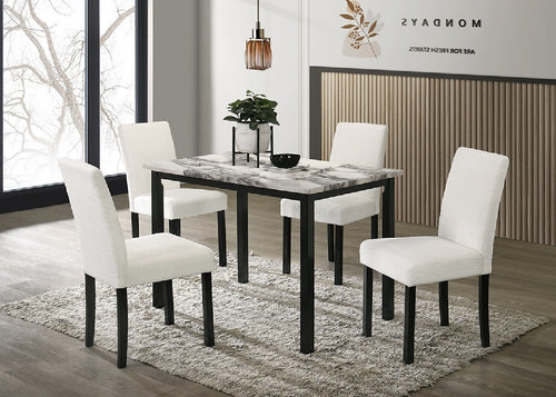 5pc Dining Set Faux Marble Table 4 Upholstered Wool Chairs