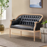 Loveseat Chesterfield Tufted PU Leather Black 49.5in