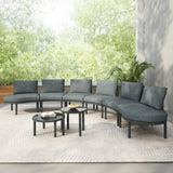 Outdoor Patio Set Half Moon Wicker Aluminum Gray 8 Piece 2 Tables