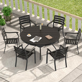 7 Piece Outdoor Patio Dining Set with 6 Stackable Chairs