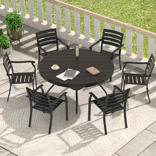 7 Piece Outdoor Patio Dining Set with 6 Stackable Chairs