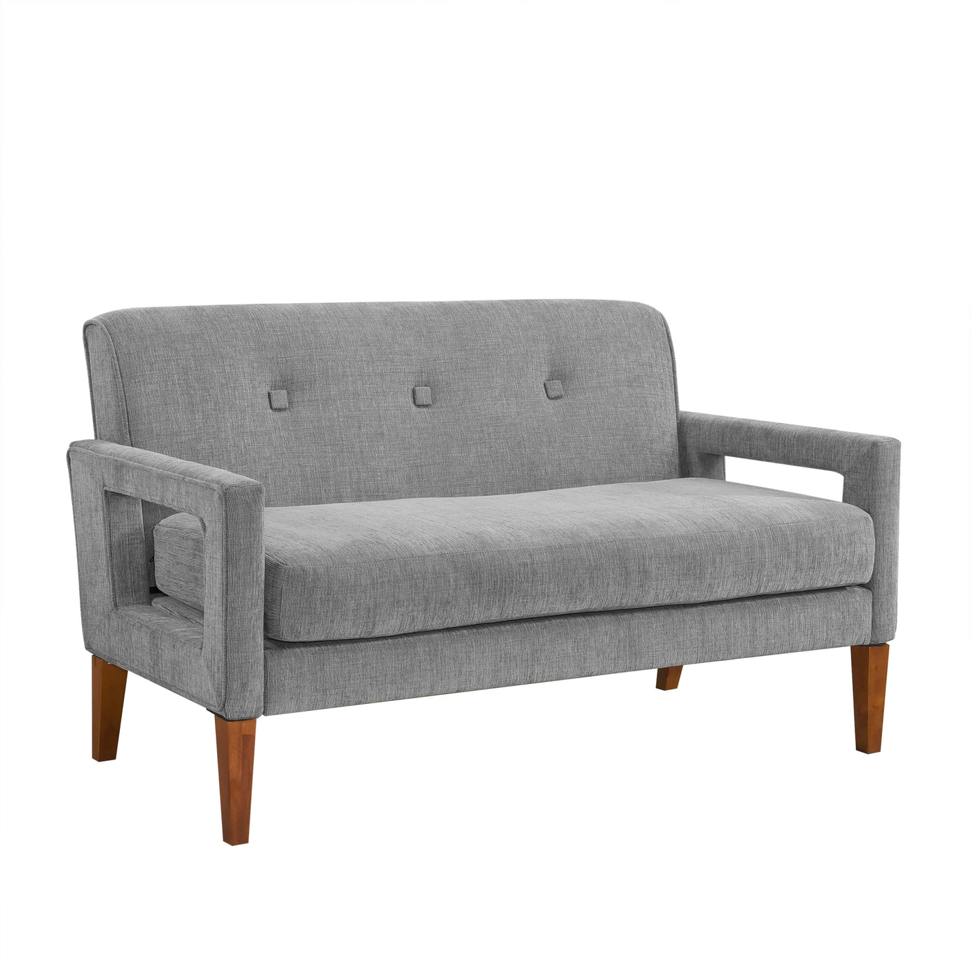 Gray Chenille Loveseat with Pocket Coils and Wood Legs
