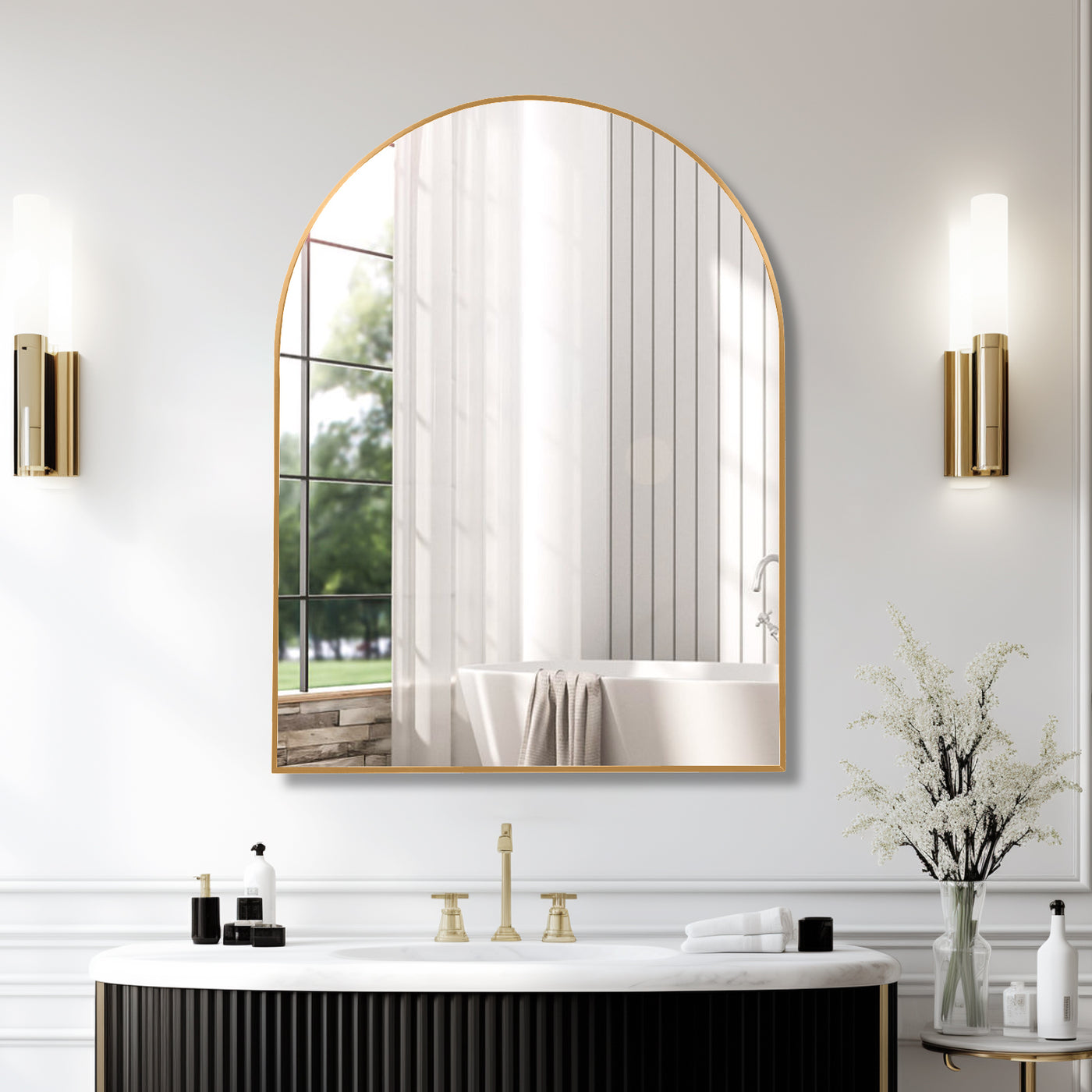 30x40 Gold Arched Bathroom Wall Mirror