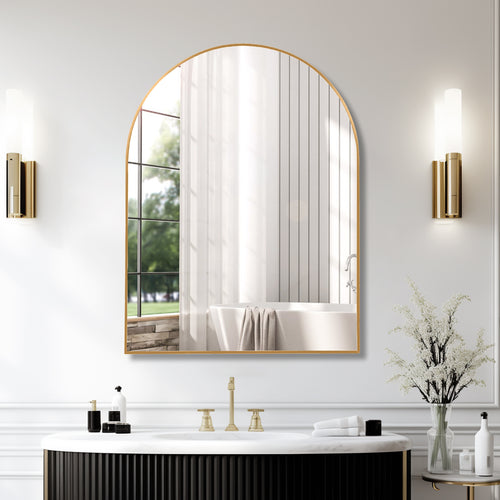 30x40 Gold Arched Bathroom Wall Mirror