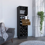 Bar Cabinet - 12-Bottle Wine Rack - Two Drawers - Black/Walnut