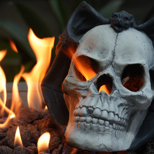 Demon Skull Gas Log Fire Pit - Propane Ethanol Gel Electric