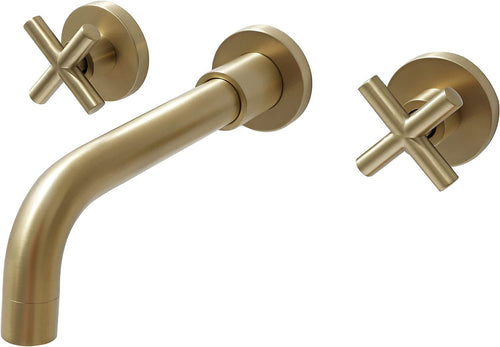 Double Handle Brushed Gold Wall Mount Bathroom Faucet