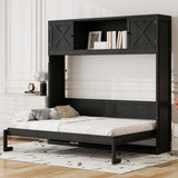 Full Size Murphy Bed with Storage Cabinets Black