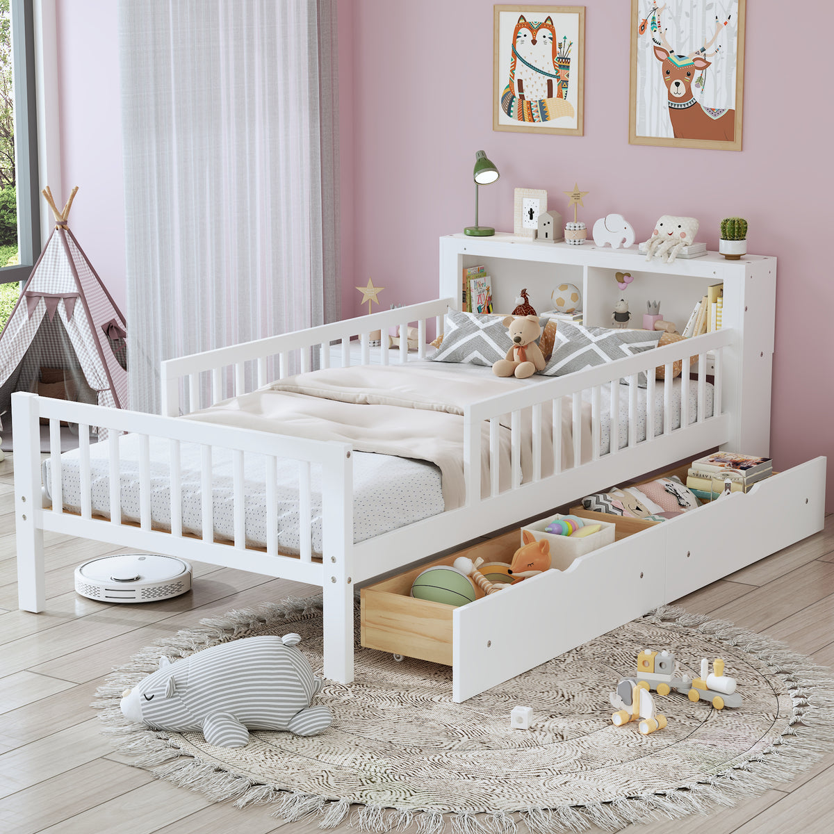 Twin Wood Platform Bed White