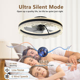 Ceiling Fan with LED Light - Crystal Flush Mount - Black - 20"