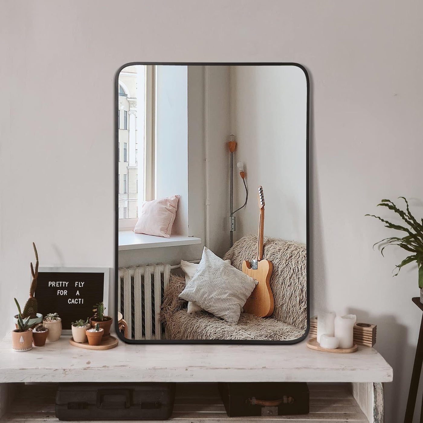 24x32 Black Metal Framed Rectangular Bathroom Mirror