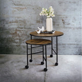 Nesting Table Set of 2 - Wood & Metal - Vintage Oak - 23" & 16" Round