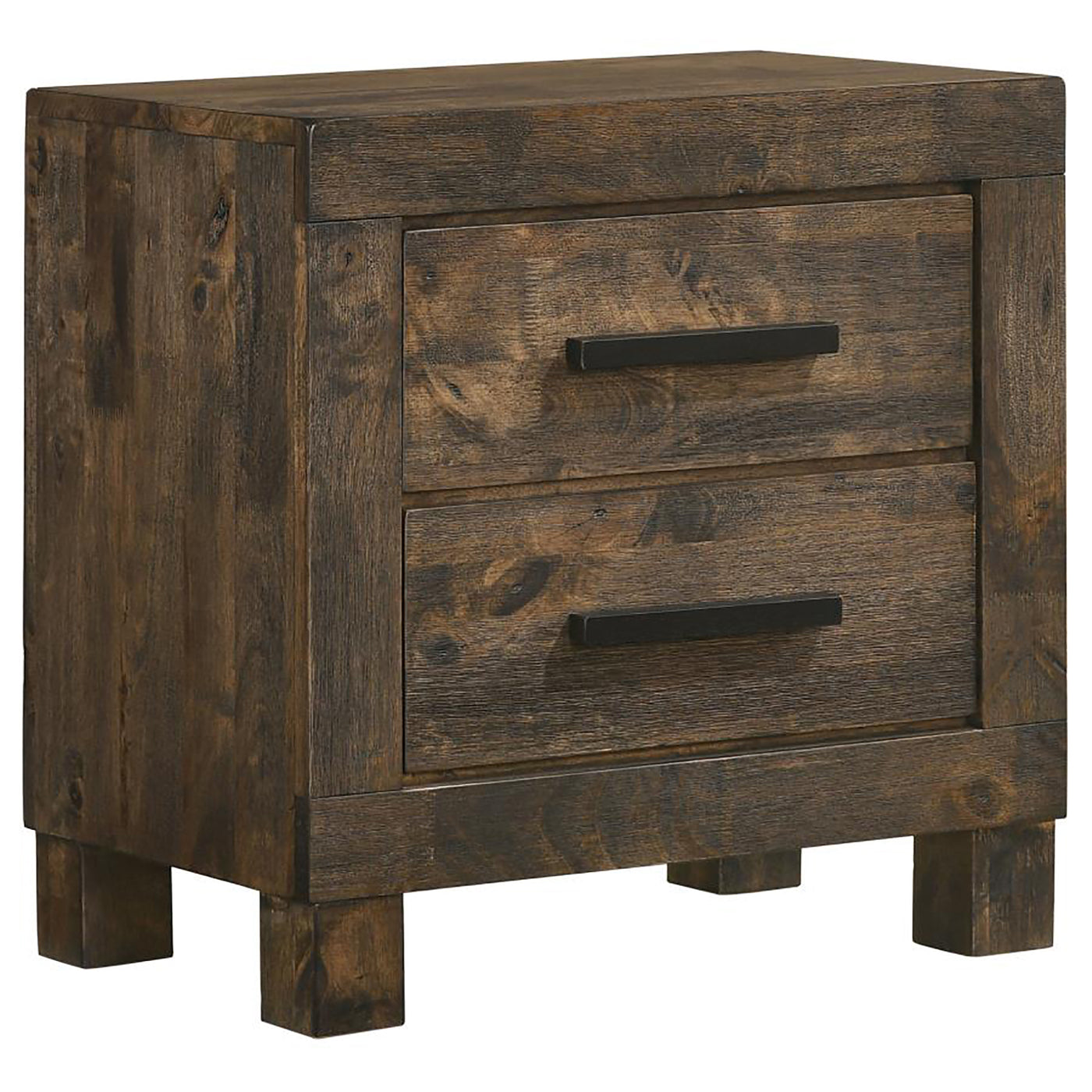 Rustic Golden Brown 2-Drawer Nightstand with Wire-Brushed Finish