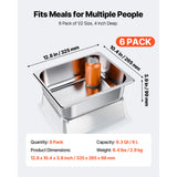 6 Pack Stainless Steam Hotel Pans, 1/2 Size Table Steam Pan
