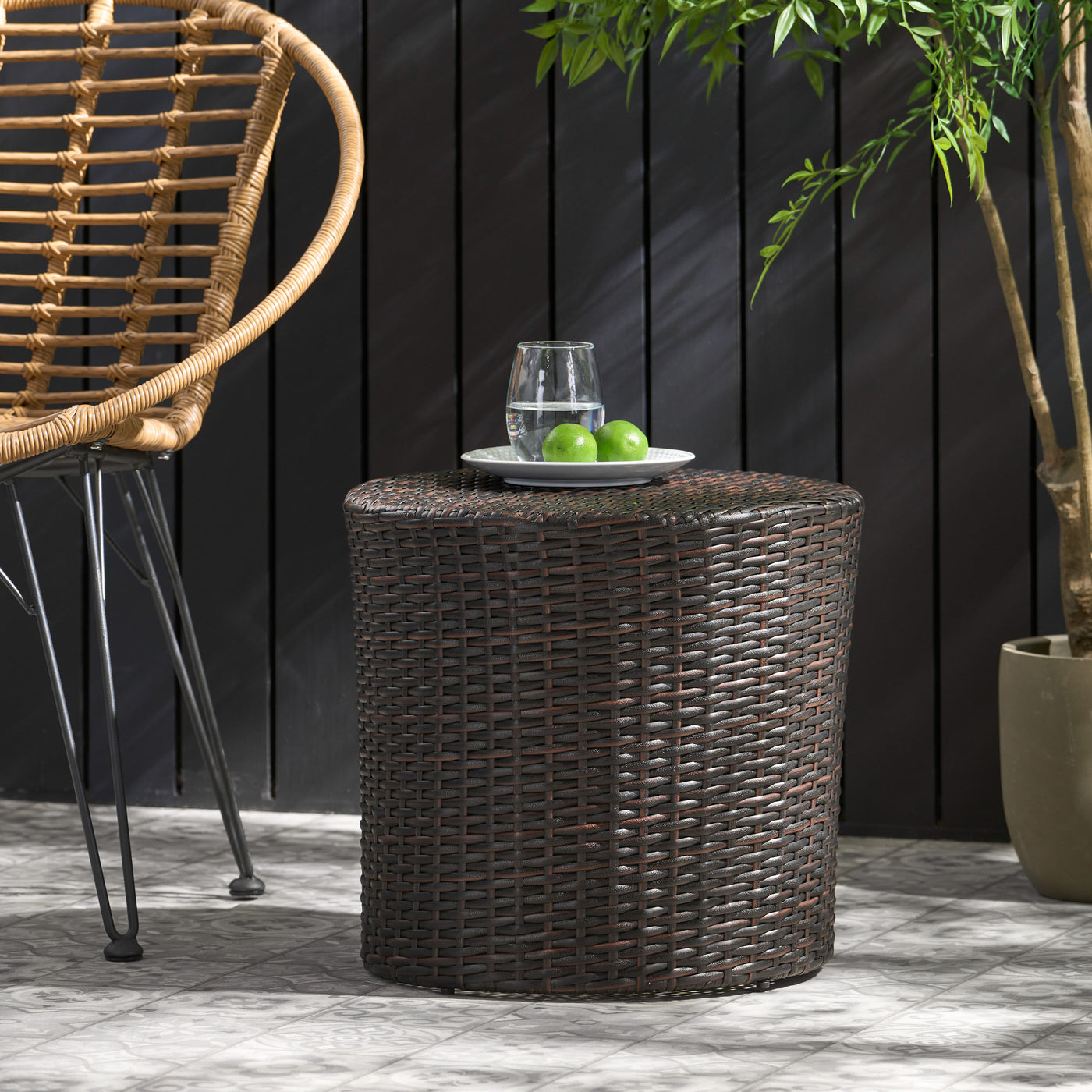 Kingstown RD Barrel Outdoor Wicker End Table