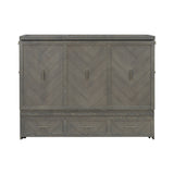 Queen Size Murphy Bed, Pine Wood Cabinet Bed with Built-in USB Charging Station and Geometrical Decoration Panel ,Grey